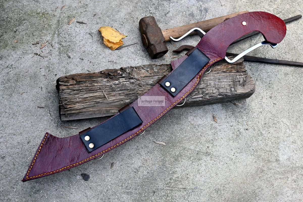 KHOPESH MACHETE/ 19 inches Long Blade hand forged Egyptian khopesh sword /Leaf spring of truck /Sharpen/Tempered/Ready to use/knife/knives