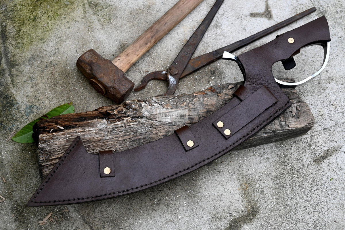 KHOPESH MACHETE/ 16 inches Long Blade hand forged Egyptian khopesh sword /Leaf spring of truck /Sharpen/Tempered/Ready to use/knife/knives
