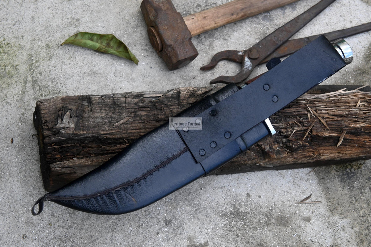 BOWIE KNIFE / 10 inches long Blade Hunting knife / Hand forged knife / Made from Leaf spring of truck / Tempered / Sharpen/ Ready to use