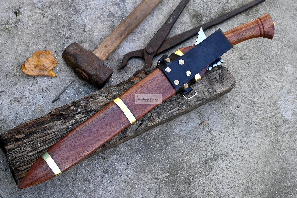 STRAIGHT KRIS SWORD/16 inches Long Blade hand forged Filipino Dagger/Leaf spring of truck/Rosewood Handle/Sharpen/Tempered/Ready to use