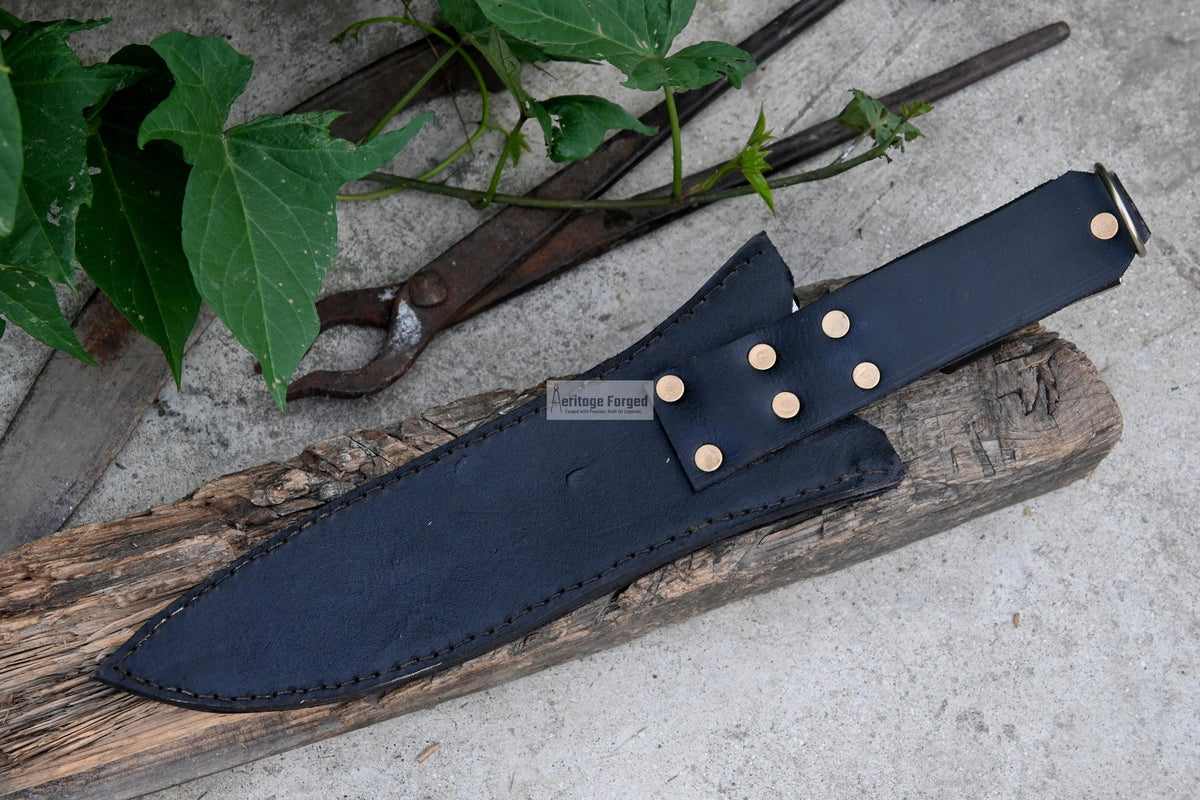 BOWIE KNIFE / 10 inches long Blade Hunting knife / Hand forged knife / Made from Leaf spring of truck / Tempered / Sharpen/ Ready to use