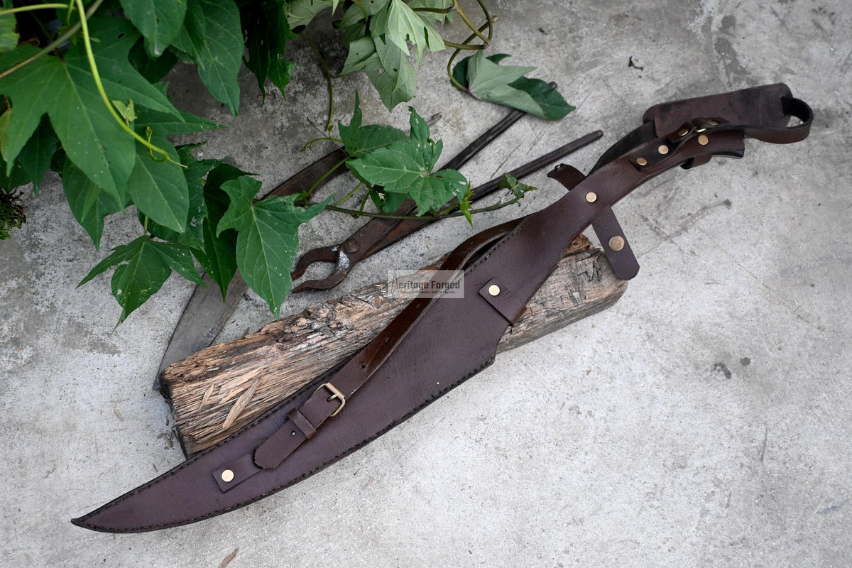 JUNGLE MACHETE / Large Jungle Clever/18 inches Long Blade Heavy duties machete/ Full tang/ Leaf spring of truck/ Tempered/Sharpen/Working