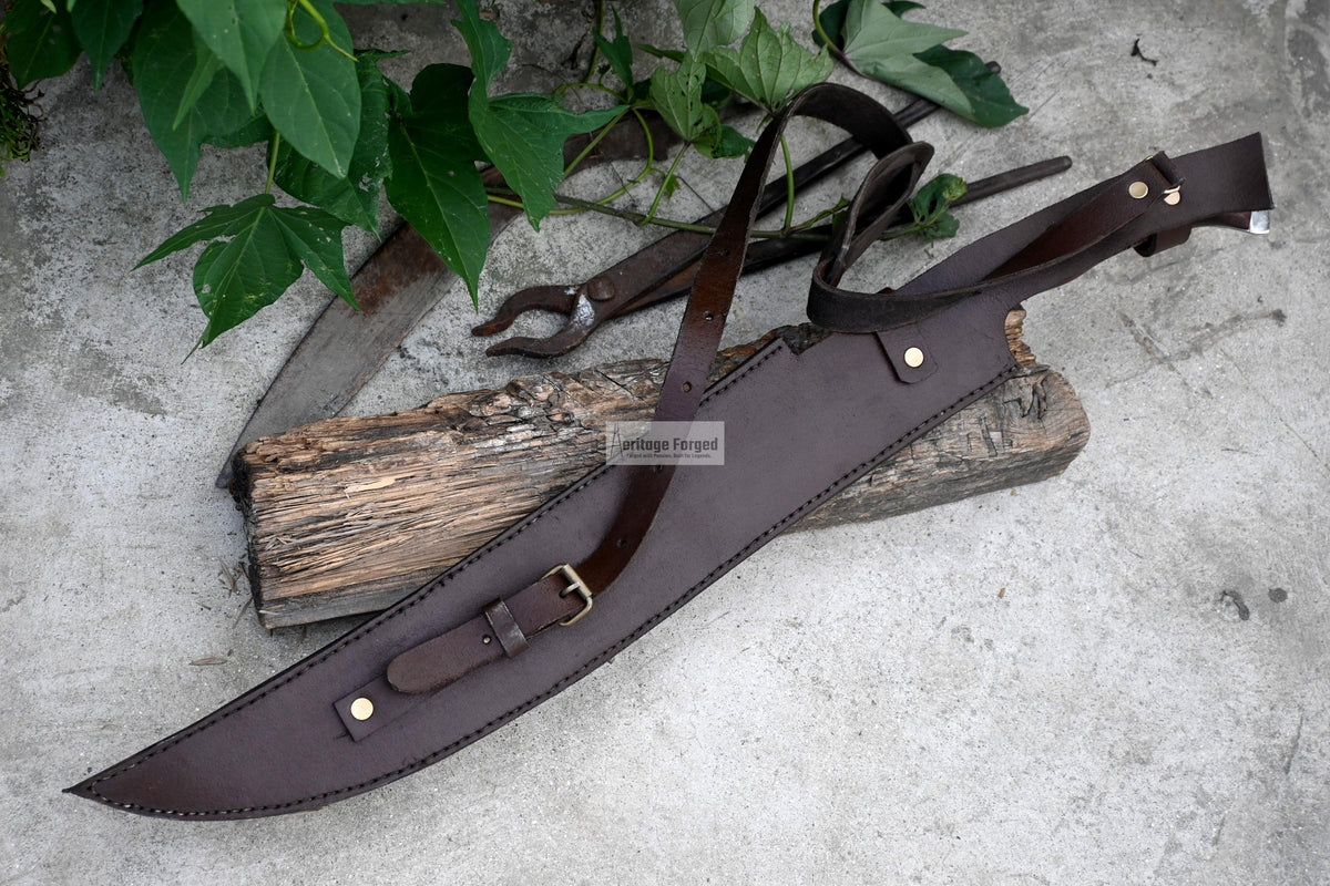 JUNGLE MACHETE / Large Jungle Clever/19 inches Long Blade Heavy duties machete/ Full tang/ Leaf spring of truck/ Tempered/Sharpen/Working