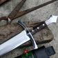 Rosewood handle detail on hand forged Viking dagger