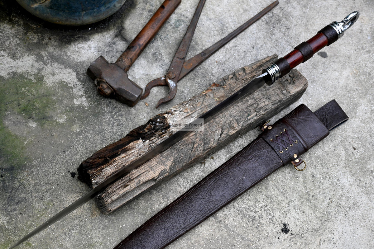 VIKING SWORD/20 inches Long Blade hand forged Sword/Leaf spring of truck/Rosewood Handle/Sharpen/Tempered/Ready to use/knife/knives