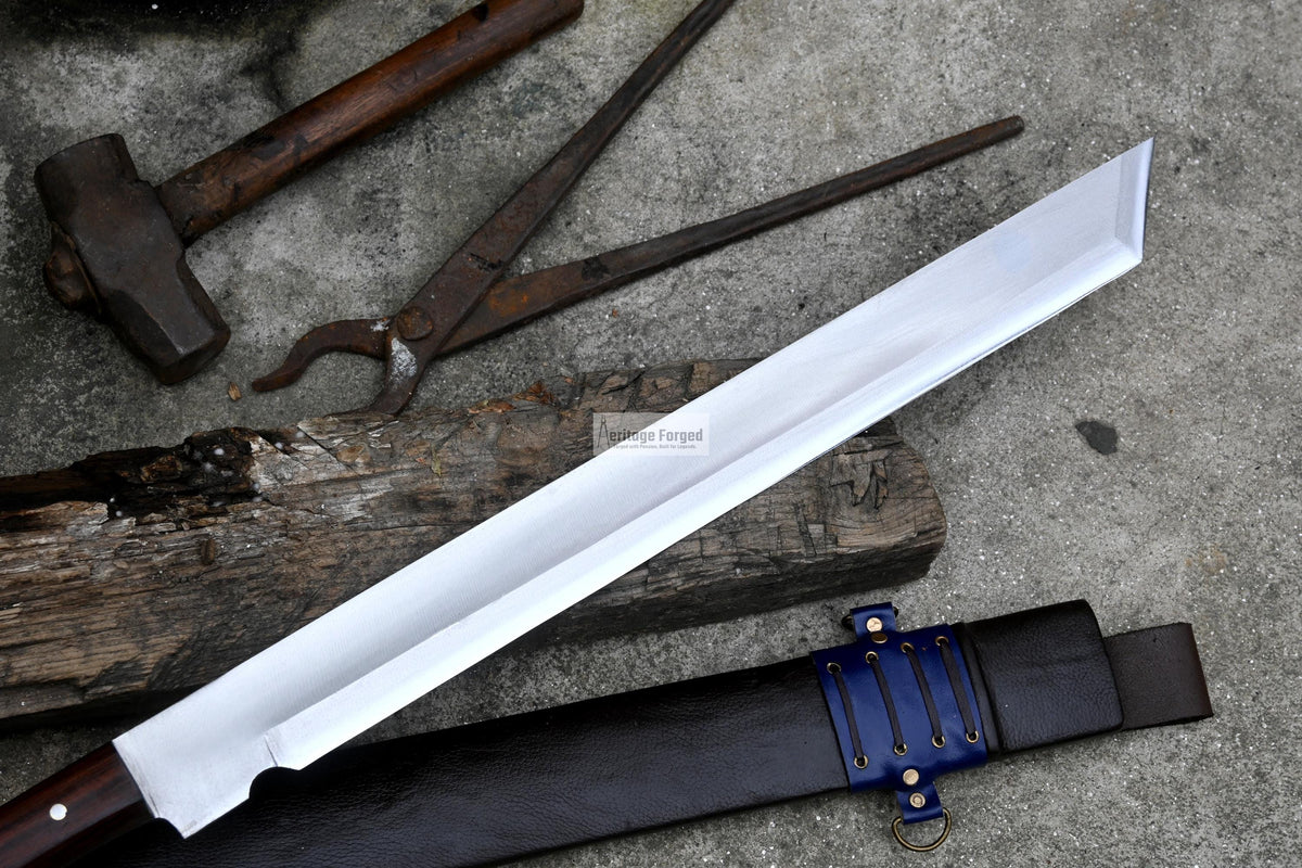 TANTO MACHETE / Large Jungle Machete/20 inches Long Blade Heavy duties machete/ Full tang/ Leaf spring of truck/ Tempered/Sharpen/Working