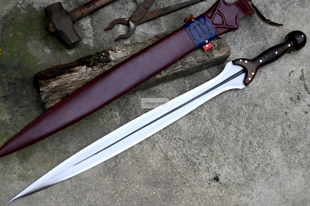 BRONZE AGE SWORD/24 inches Long Blade hand forged Sword/Leaf spring of truck/Rosewood Handle/Sharpen/Tempered/Ready to use/knife/knives