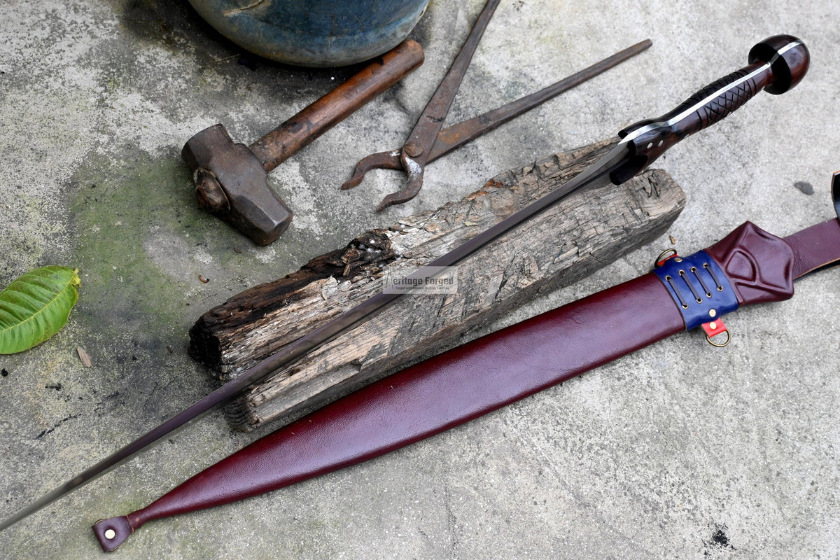 BRONZE AGE SWORD/24 inches Long Blade hand forged Sword/Leaf spring of truck/Rosewood Handle/Sharpen/Tempered/Ready to use/knife/knives