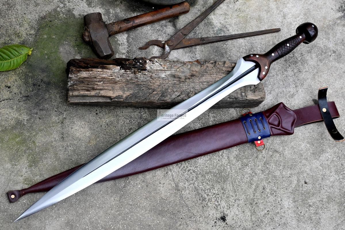 BRONZE AGE SWORD/24 inches Long Blade hand forged Sword/Leaf spring of truck/Rosewood Handle/Sharpen/Tempered/Ready to use/knife/knives