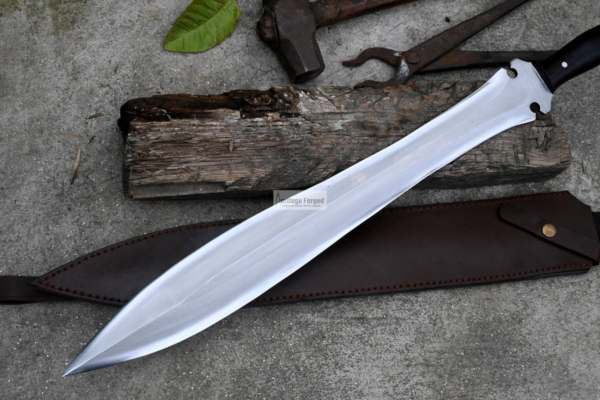 CELTIC LEAF SWORD / 21 inches Long Blade hand forged Sword/Leaf spring of truck/Rosewood Handle/Sharpen/Tempered/Ready to use/knife/knives