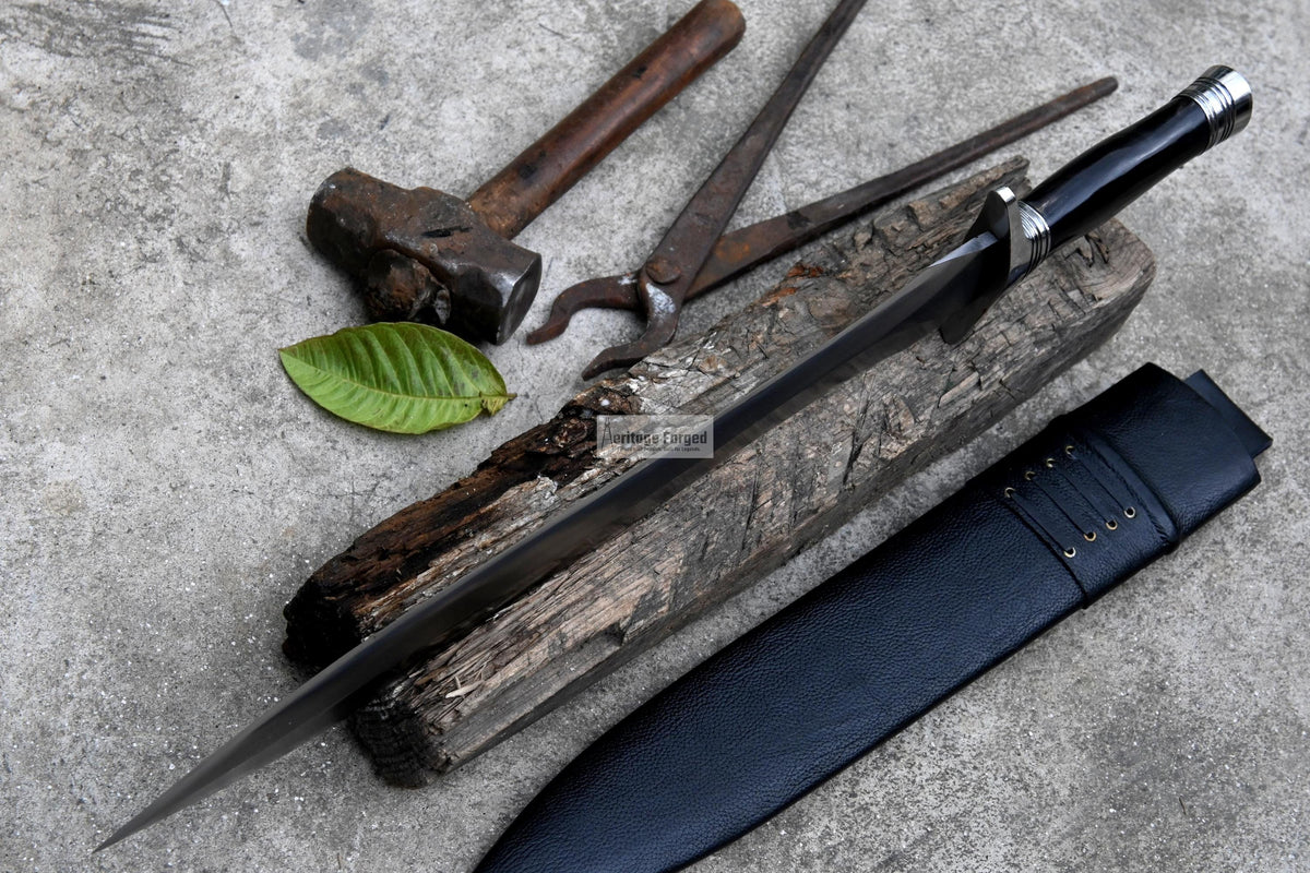 XIPHOS SWORD  / 18 inches Long Blade hand forged Sword/Leaf spring of truck/Horn Handle/Sharpen/Tempered/Ready to use/knife/knives