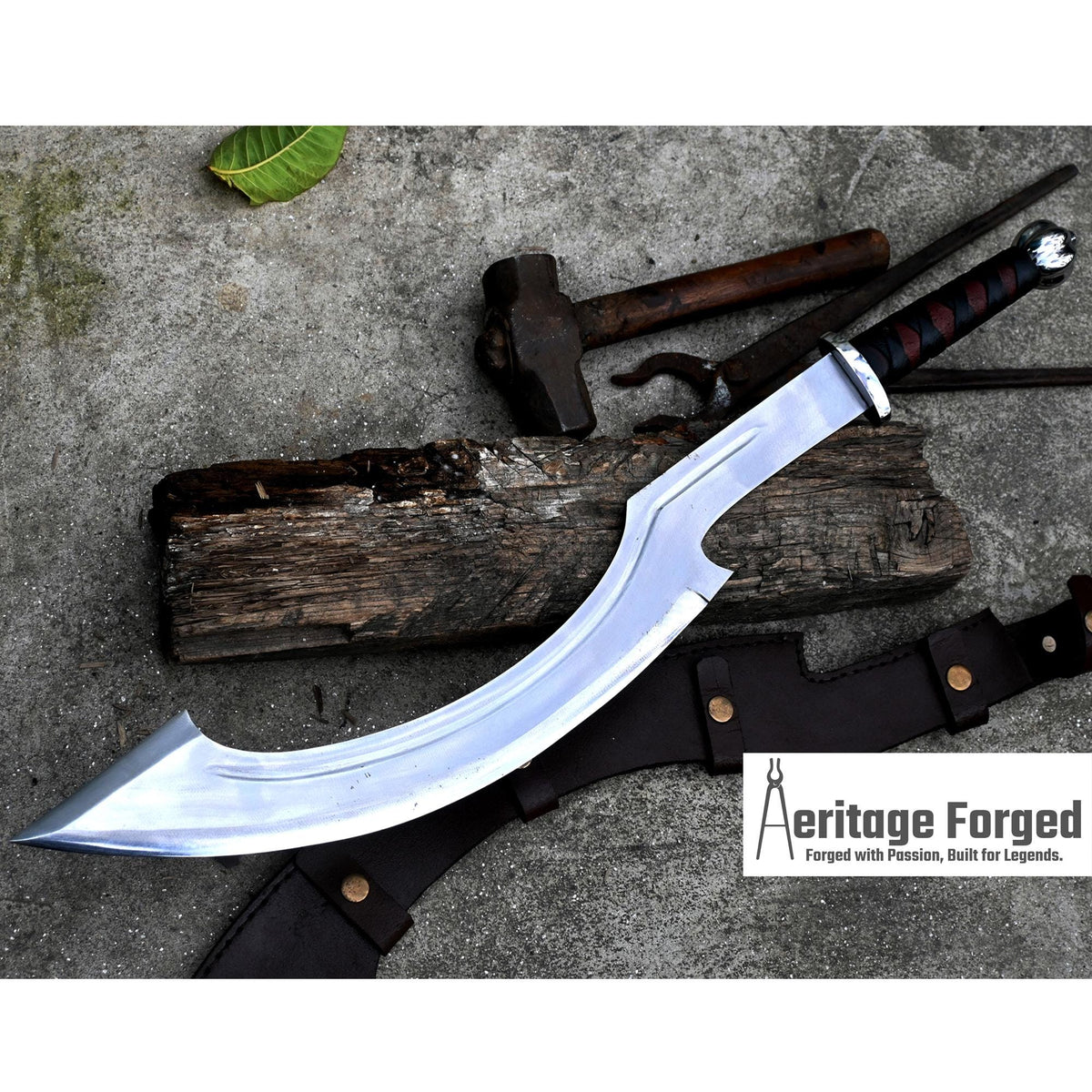KHOPESH MACHETE/ 20 inches Long Blade hand forged Egyptian  khopesh sword /Leaf spring of truck /Sharpen/Tempered/Ready to use/knife/knives