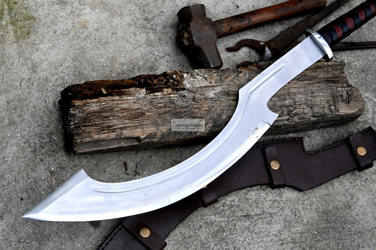 KHOPESH MACHETE/ 20 inches Long Blade hand forged Egyptian  khopesh sword /Leaf spring of truck /Sharpen/Tempered/Ready to use/knife/knives
