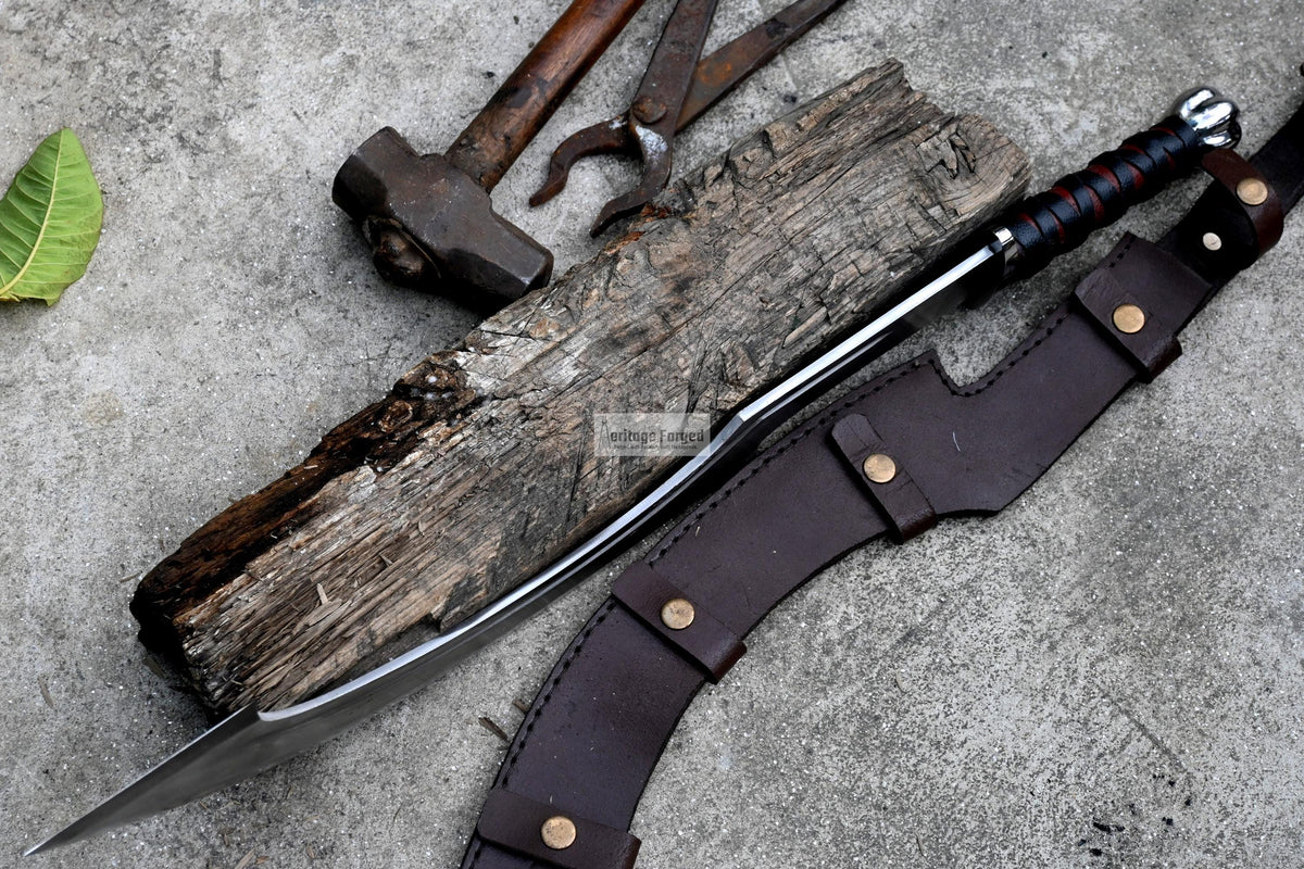 KHOPESH MACHETE/ 20 inches Long Blade hand forged Egyptian  khopesh sword /Leaf spring of truck /Sharpen/Tempered/Ready to use/knife/knives