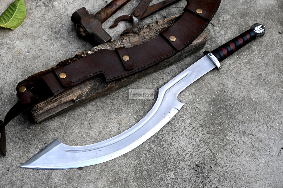 KHOPESH MACHETE/ 20 inches Long Blade hand forged Egyptian  khopesh sword /Leaf spring of truck /Sharpen/Tempered/Ready to use/knife/knives