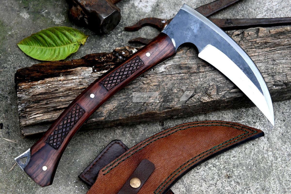KAMA KNIFE/Traditional Japanese knife/Farmer Sickle /Leaf spring of truck/Rosewood Handle/Sharpen/Tempered/Ready to use/knife/knives