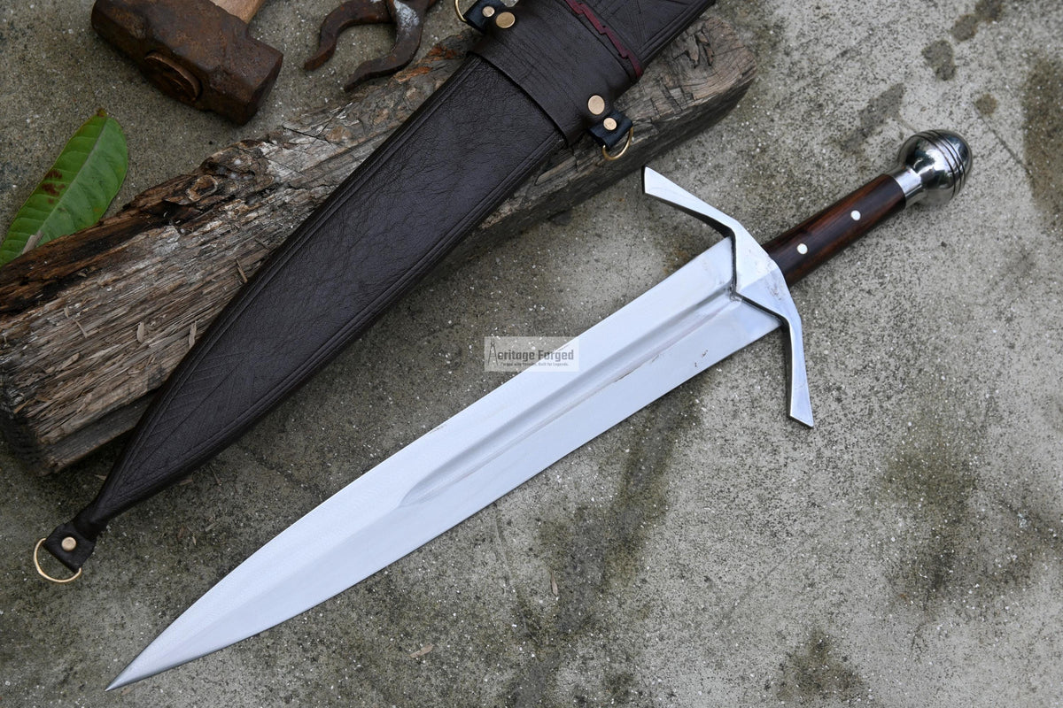 VIKING DAGGER/14 inches Long Blade hand forged Dagger/Leaf spring of truck/Rosewood Handle/Sharpen/Tempered/Ready to use/knife/knives