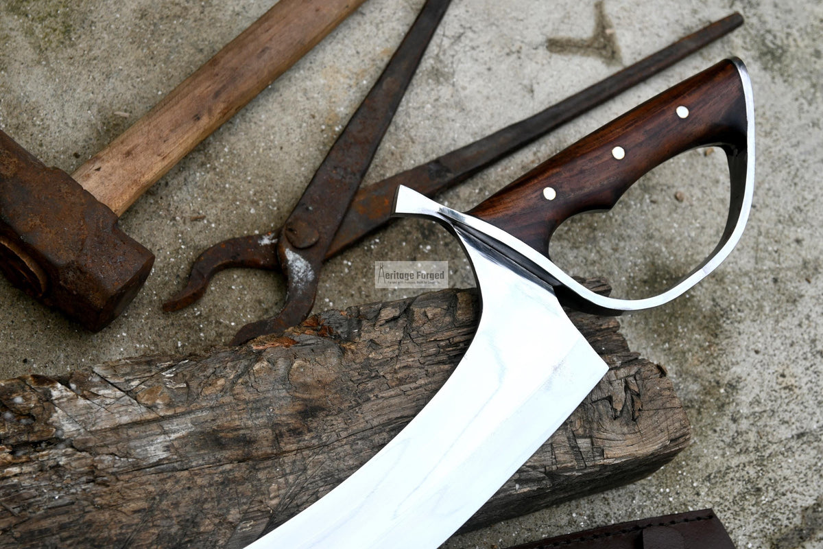 KHOPESH MACHETE/ 16 inches Long Blade hand forged Egyptian  khopesh sword /Leaf spring of truck /Sharpen/Tempered/Ready to use/knife/knives