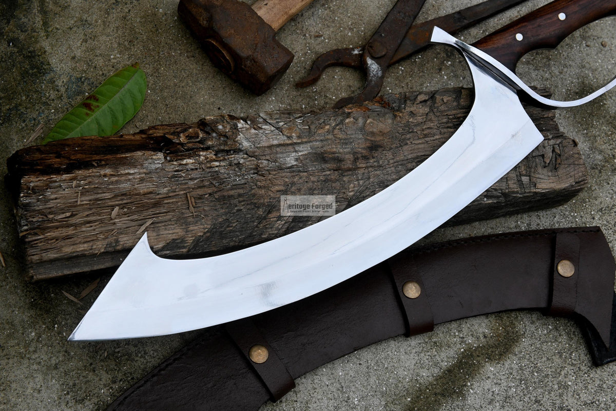 KHOPESH MACHETE/ 16 inches Long Blade hand forged Egyptian  khopesh sword /Leaf spring of truck /Sharpen/Tempered/Ready to use/knife/knives