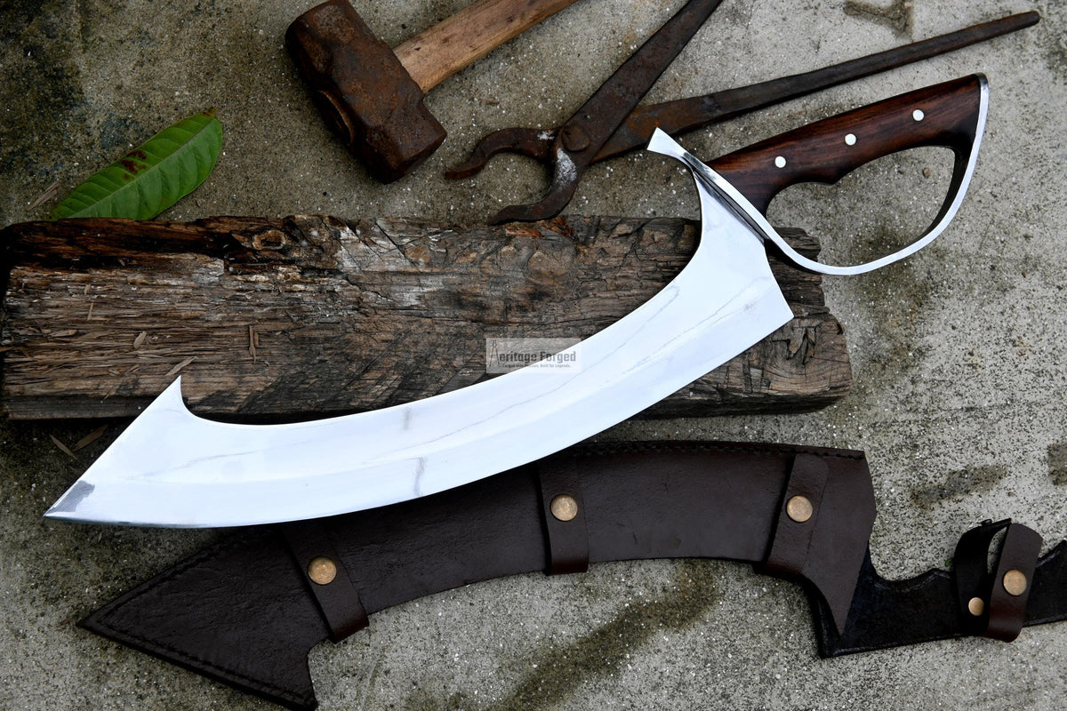 KHOPESH MACHETE/ 16 inches Long Blade hand forged Egyptian  khopesh sword /Leaf spring of truck /Sharpen/Tempered/Ready to use/knife/knives