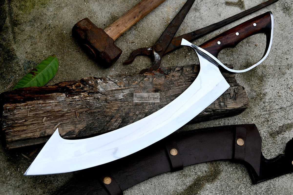 KHOPESH MACHETE/ 16 inches Long Blade hand forged Egyptian  khopesh sword /Leaf spring of truck /Sharpen/Tempered/Ready to use/knife/knives