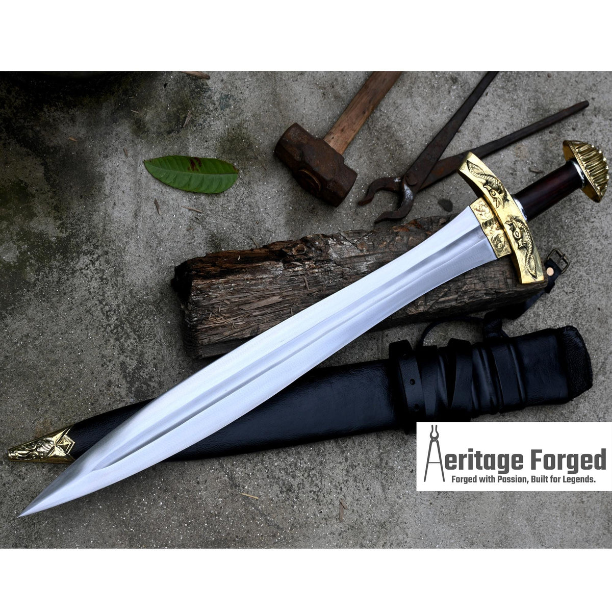 VIKING SWORD/25 inches Long Blade hand forged Sword/Leaf spring of truck/Rosewood Handle/Sharpen/Tempered/Ready to use/knife/knives