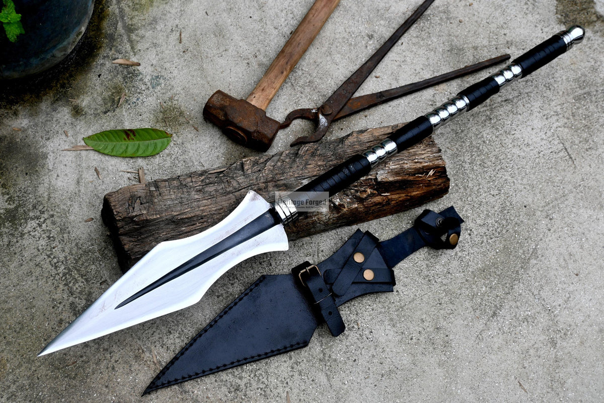 ACHILLES SPEAR / hand forged spear /12 inches Long Blade spear/ Greek Achilles Spear/ Full tang/ Leaf spring of truck/ Tempered/Sharpen