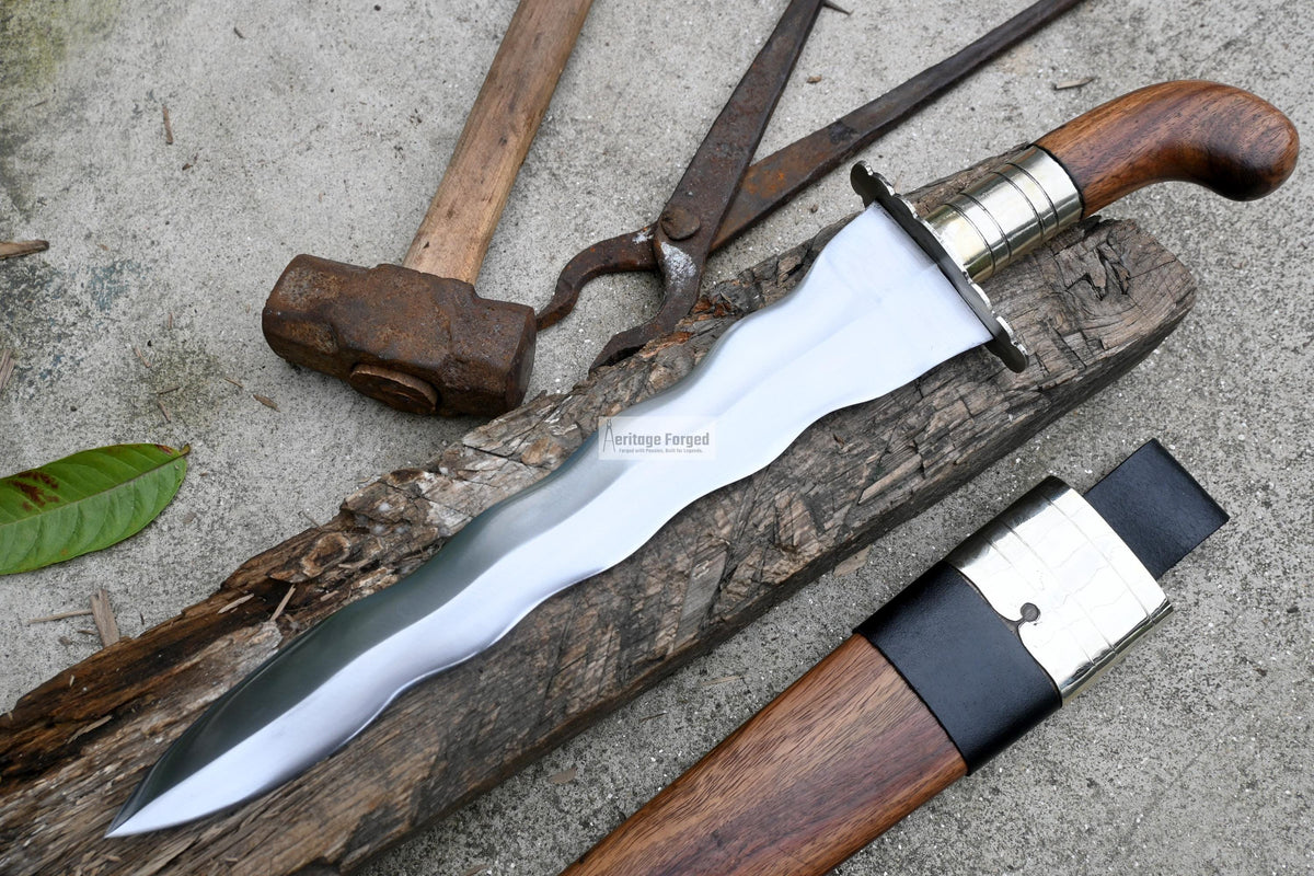 PUNYAL DAGGER/12 inches Long Blade hand forged Kris Dagger/Leaf spring of truck/Rosewood Handle/Sharpen/Tempered/Ready to use/knife/knives