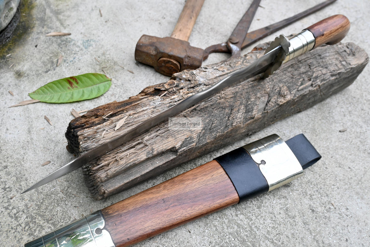 PUNYAL DAGGER/12 inches Long Blade hand forged Kris Dagger/Leaf spring of truck/Rosewood Handle/Sharpen/Tempered/Ready to use/knife/knives