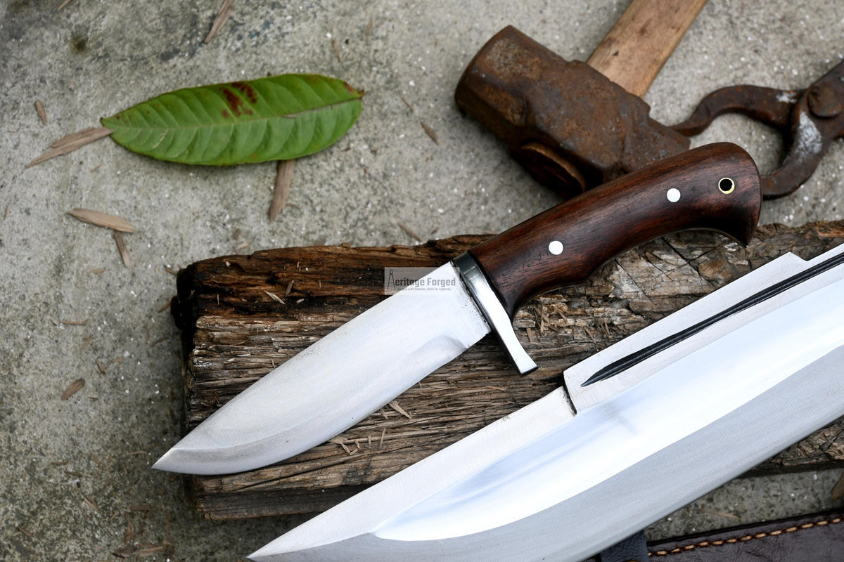 BOWIE KNIFE / 12 inches long Blade Hunting knife / Hand forged knife / Made from Leaf spring of truck / Tempered / Sharpen/ Ready to use