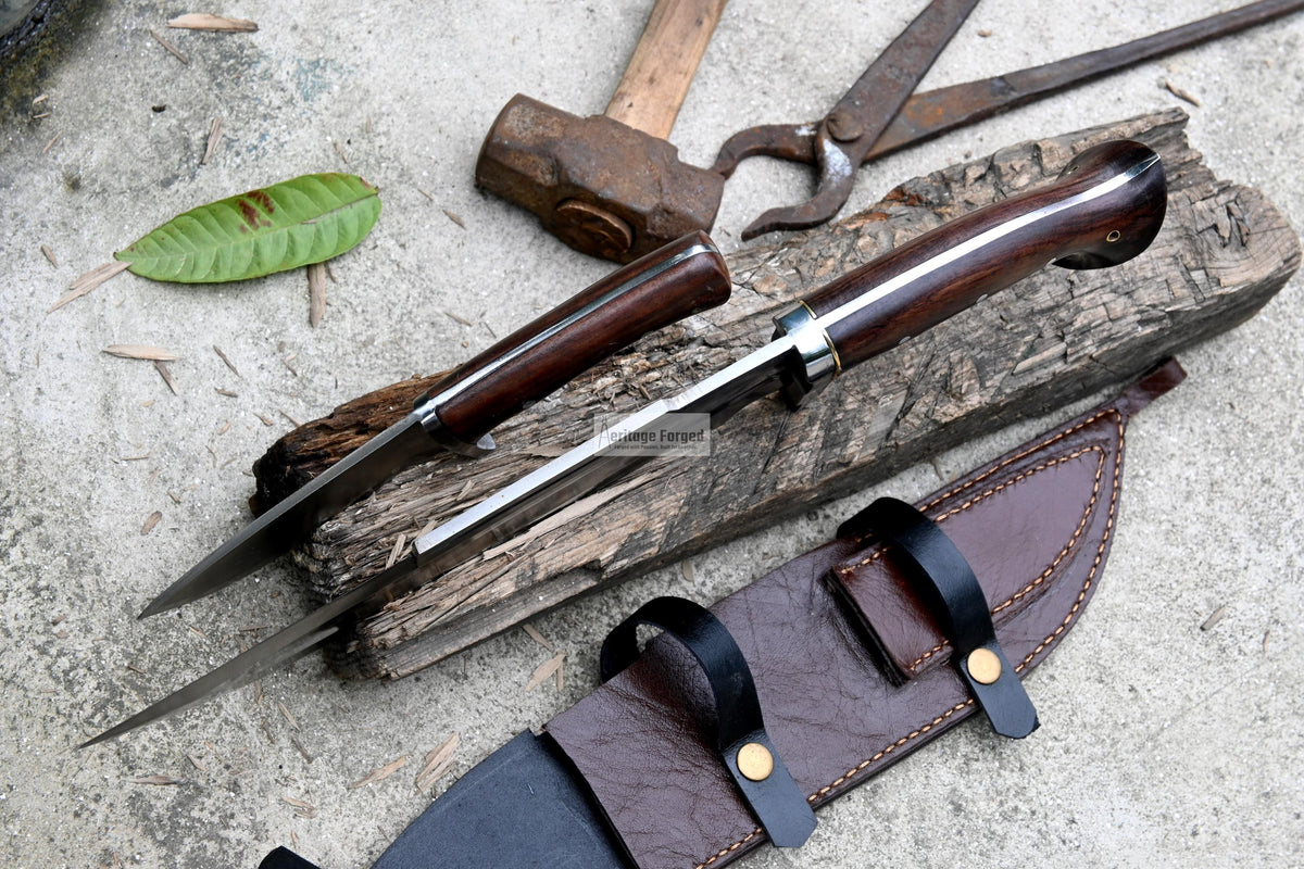 BOWIE KNIFE / 12 inches long Blade Hunting knife / Hand forged knife / Made from Leaf spring of truck / Tempered / Sharpen/ Ready to use