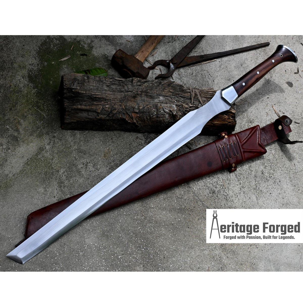TANTO MACHETE / Large Jungle Machete/23 inches Long Blade Heavy duties machete/ Full tang/ Leaf spring of truck/ Tempered/Sharpen/Working