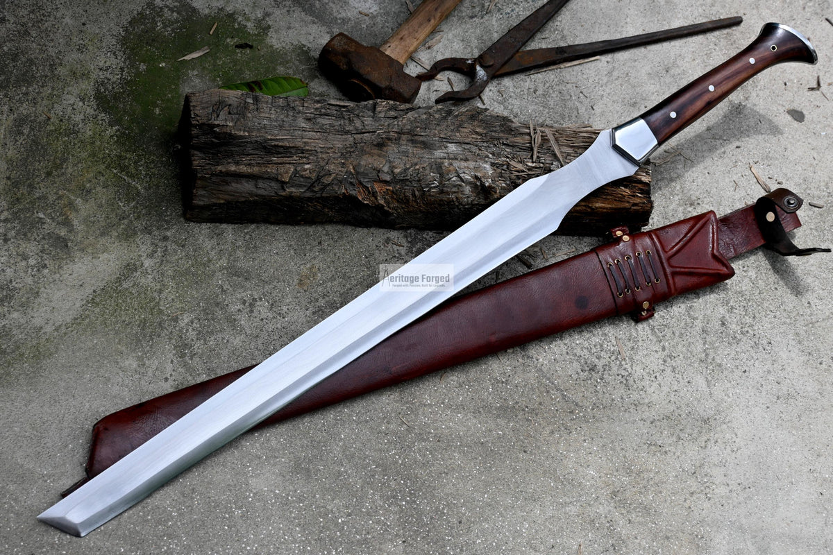 TANTO MACHETE / Large Jungle Machete/23 inches Long Blade Heavy duties machete/ Full tang/ Leaf spring of truck/ Tempered/Sharpen/Working