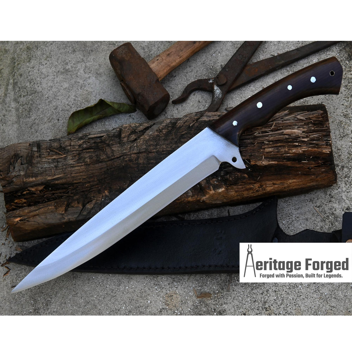 SKINNING KNIFE / 13 inches long Blade Hunting knife / Hand forged knife / Made from Leaf spring of truck / Tempered / Sharpen/ Ready to use