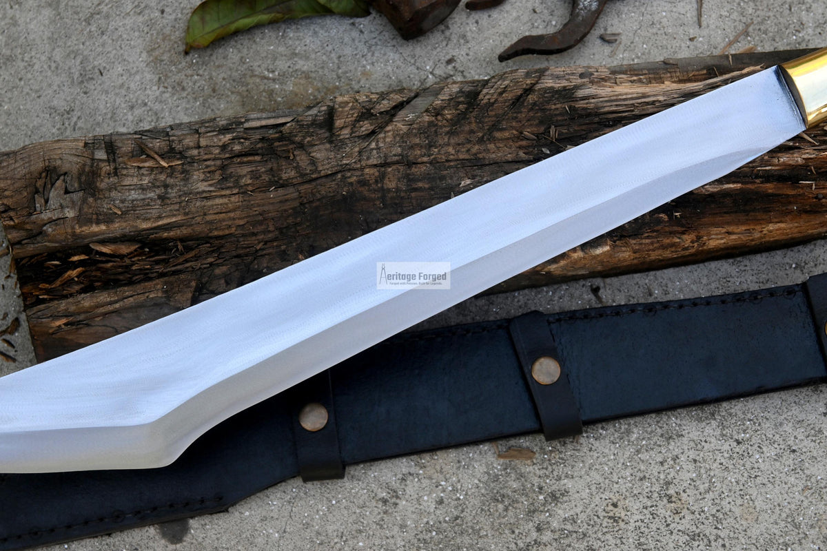 TANTO MACHETE / Large Jungle Machete/20 inches Long Blade Heavy duties machete/ Full tang/ Leaf spring of truck/ Tempered/Sharpen/Working