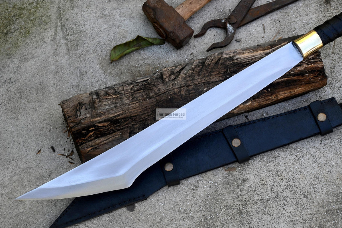 TANTO MACHETE / Large Jungle Machete/20 inches Long Blade Heavy duties machete/ Full tang/ Leaf spring of truck/ Tempered/Sharpen/Working