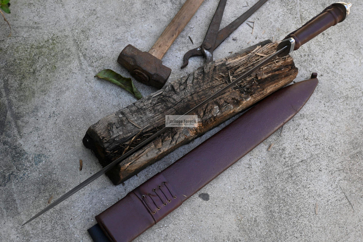 VIKING SWORD/21 inches Long Blade hand Made Sword/Leaf spring of truck/Rosewood Handle/Sharpen/Tempered/Flower pattern etched sword
