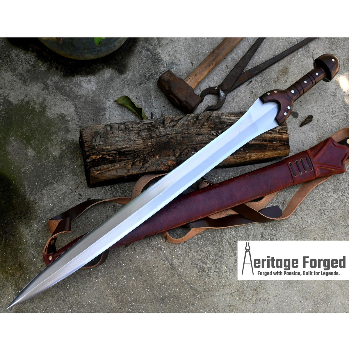 BRONZE AGE SWORD/25 inches Long Blade hand forged Sword/Leaf spring of truck/Rosewood Handle/Sharpen/Tempered/Ready to use/knife/knives