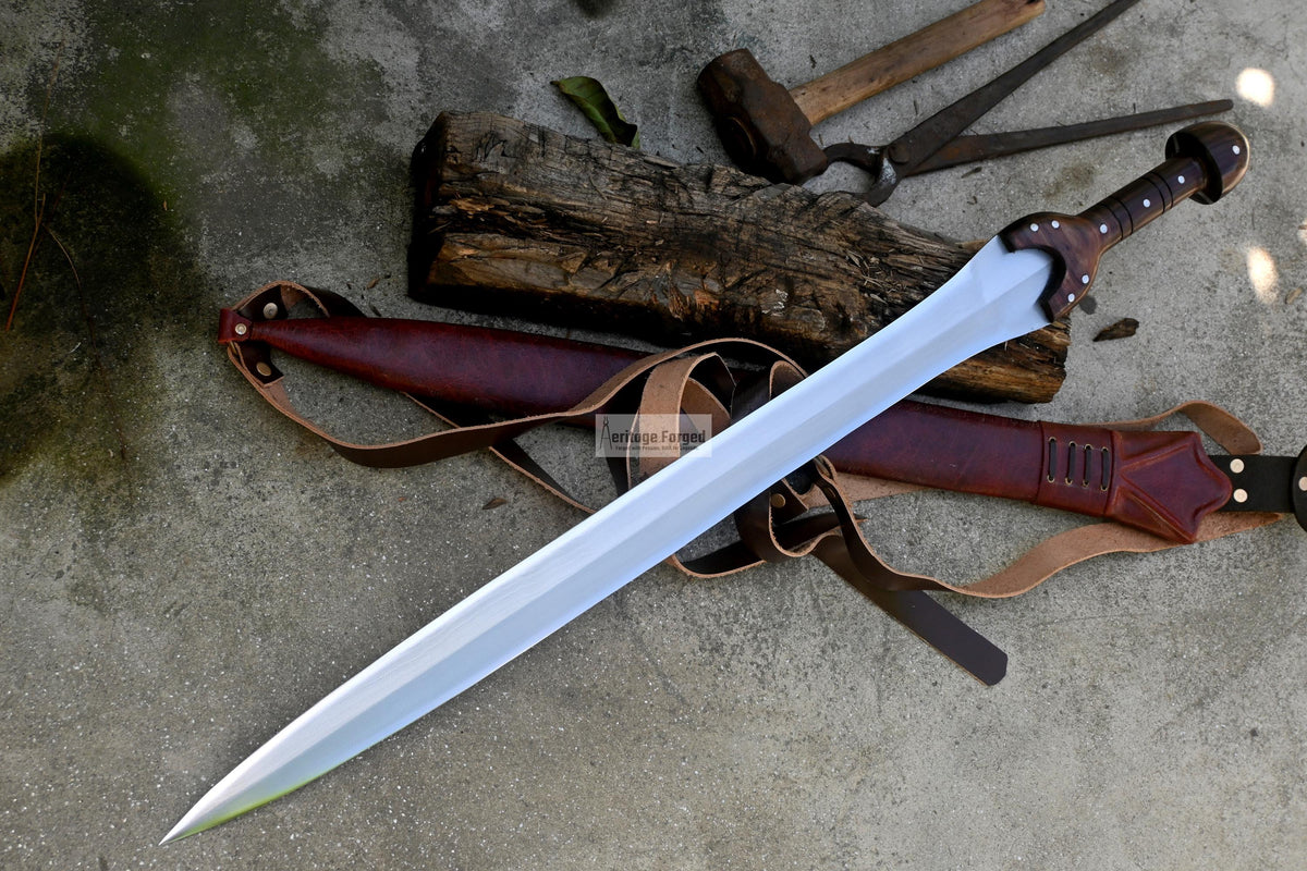 BRONZE AGE SWORD/25 inches Long Blade hand forged Sword/Leaf spring of truck/Rosewood Handle/Sharpen/Tempered/Ready to use/knife/knives