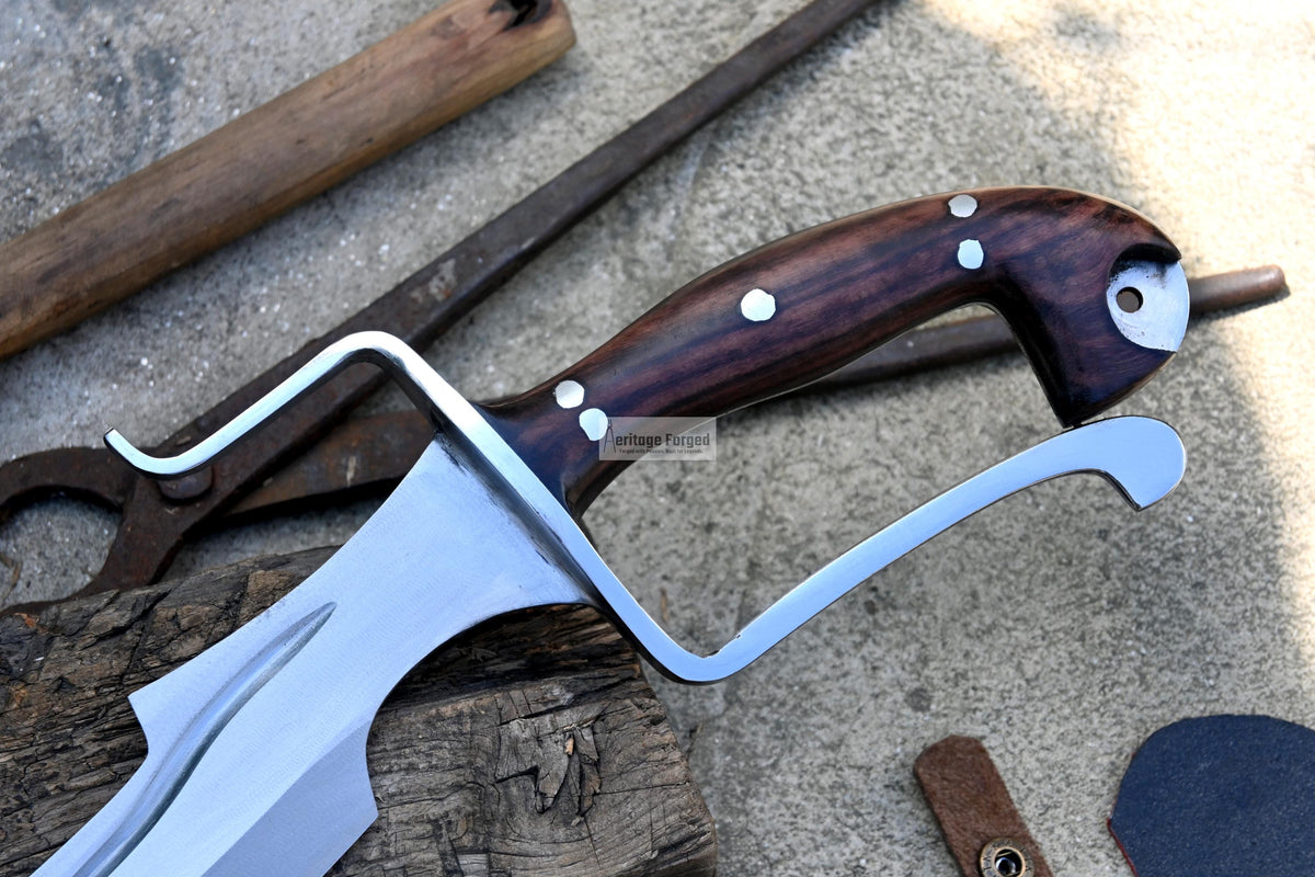 KHOPESH MACHETE/ 19 inches Long Blade hand forged Egyptian  khopesh sword /Leaf spring of truck /Sharpen/Tempered/Ready to use/knife/knives