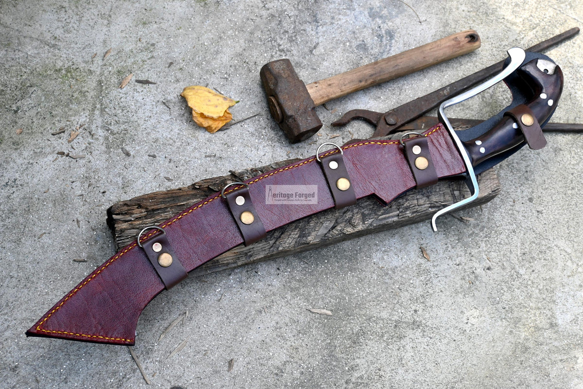 KHOPESH MACHETE/ 19 inches Long Blade hand forged Egyptian  khopesh sword /Leaf spring of truck /Sharpen/Tempered/Ready to use/knife/knives
