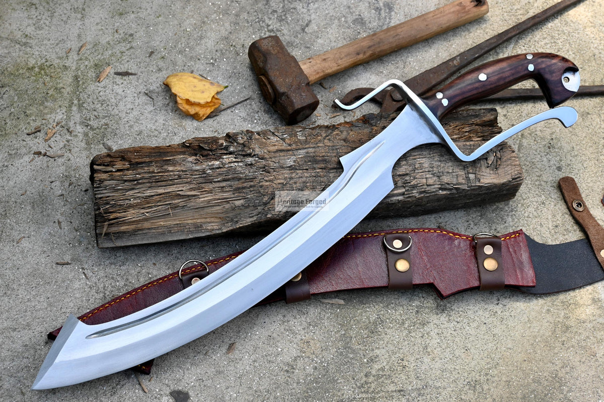 KHOPESH MACHETE/ 19 inches Long Blade hand forged Egyptian  khopesh sword /Leaf spring of truck /Sharpen/Tempered/Ready to use/knife/knives