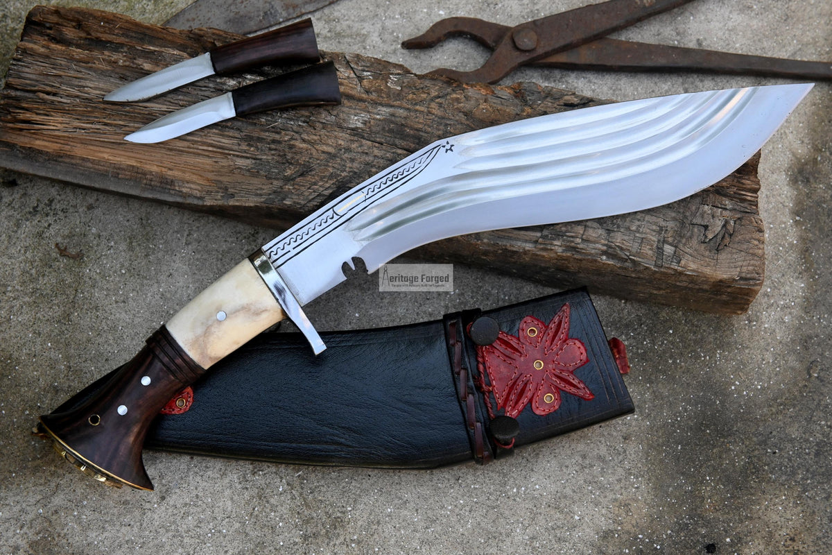 CHIRRA KHUKURI / Large kukri Machete/ 12 inches Long Blade Heavy duties machete/ Full tang/ Leaf spring of truck/ Tempered/Sharpen/Working