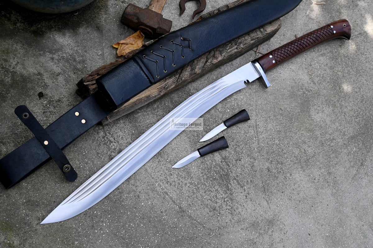 KHUKURI SWORD/ Large kukri Machete/ 21 inches Long Blade Heavy machete/ Full tang/ Leaf spring of truck/ Tempered/Sharpen/Working