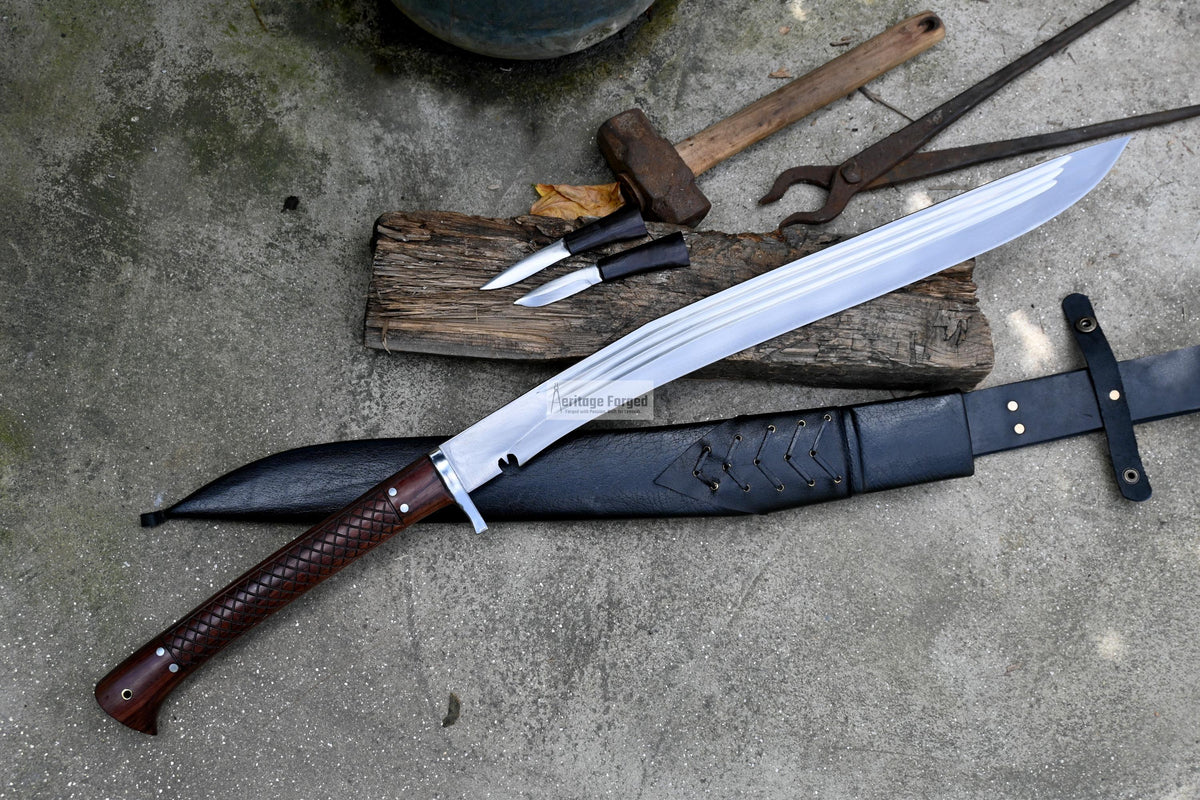 KHUKURI SWORD/ Large kukri Machete/ 21 inches Long Blade Heavy machete/ Full tang/ Leaf spring of truck/ Tempered/Sharpen/Working