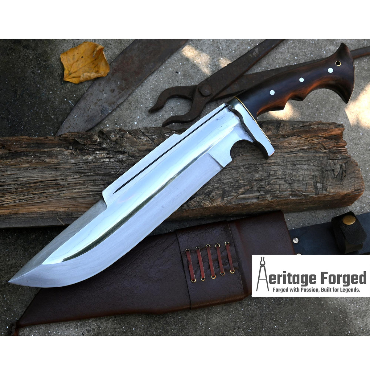 BOWIE KNIFE / 12 inches long Blade / Hand forged Bowie knife / Made from Leaf spring of truck / Tempered / Sharpen/ Ready to use