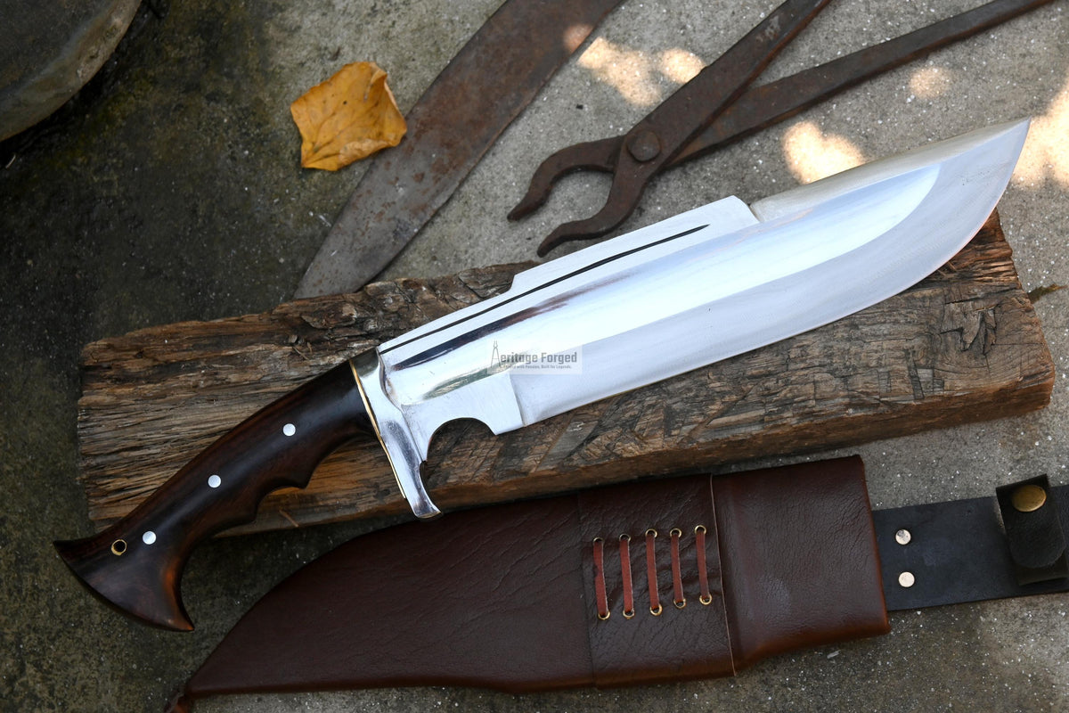 BOWIE KNIFE / 12 inches long Blade / Hand forged Bowie knife / Made from Leaf spring of truck / Tempered / Sharpen/ Ready to use