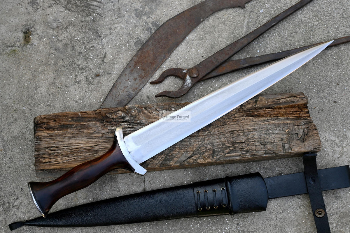 DEGEN DAGGER/15 inches Long Blade hand forged Dagger/Leaf spring of truck/Rosewood Handle/Sharpen/Tempered/Ready to use/knife/knives