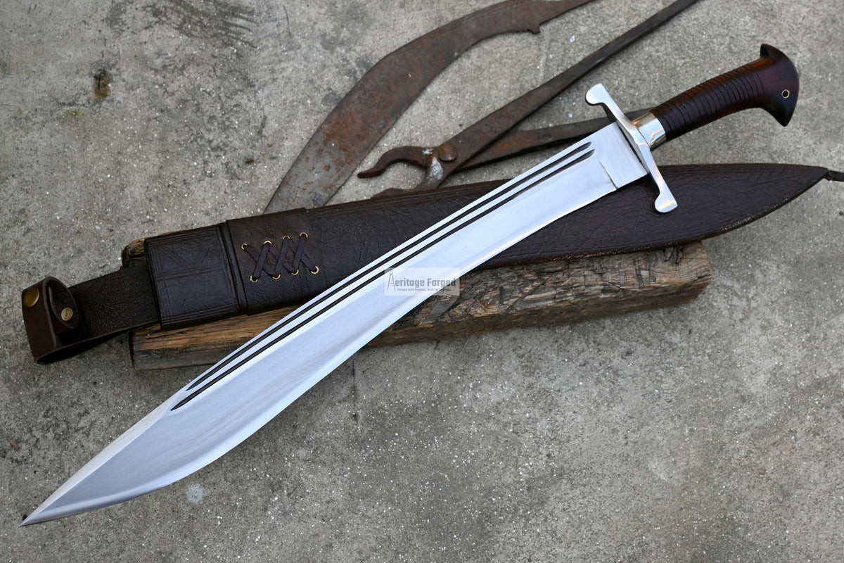 NAVAL MACHETE / Large Jungle Cleaver/20 inches Long Blade Heavy duties machete/ Full tang/ Leaf spring of truck/ Tempered/Sharpen/Working