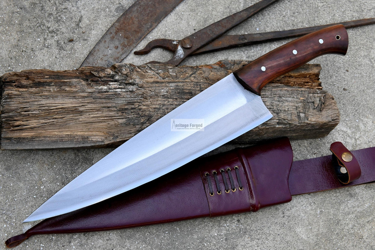 CHEF KNIFE / 13 inches long Blade / Hand forged hunting knife / jungle chef knife / Tempered / Sharpen/ Ready to use